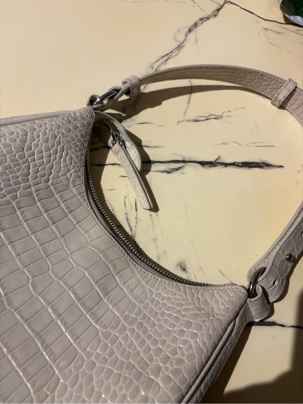 Croc-Embossed Shoulder Bag in Cream - Picture 8 of 8